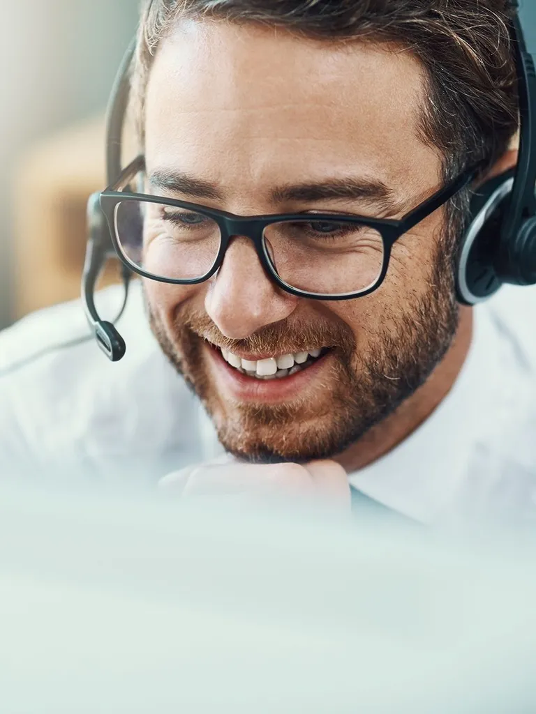 Man answering phonecall with headset on